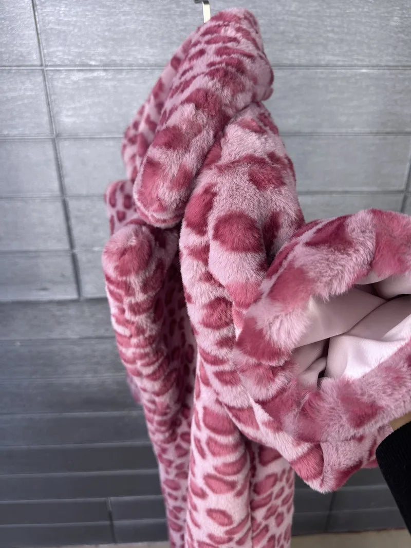 Fur Coat – Faux Rabbit Hair – Leopard Print Overcoat X-Long | KIMLUD