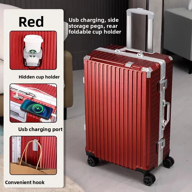 Aluminum-Frame Luggage Case With Universal Wheels Set — Black | KIMLUD