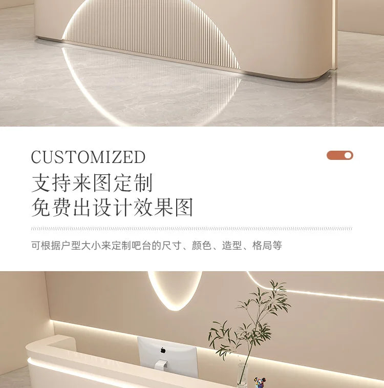 Modern Reception Desk With Integrated LED Lighting — White | KIMLUD