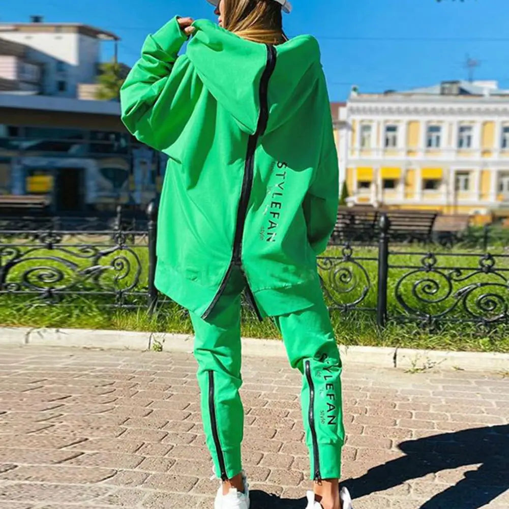 Oversized Tracksuit Back Zipper Hoodie Set — Black | KIMLUD