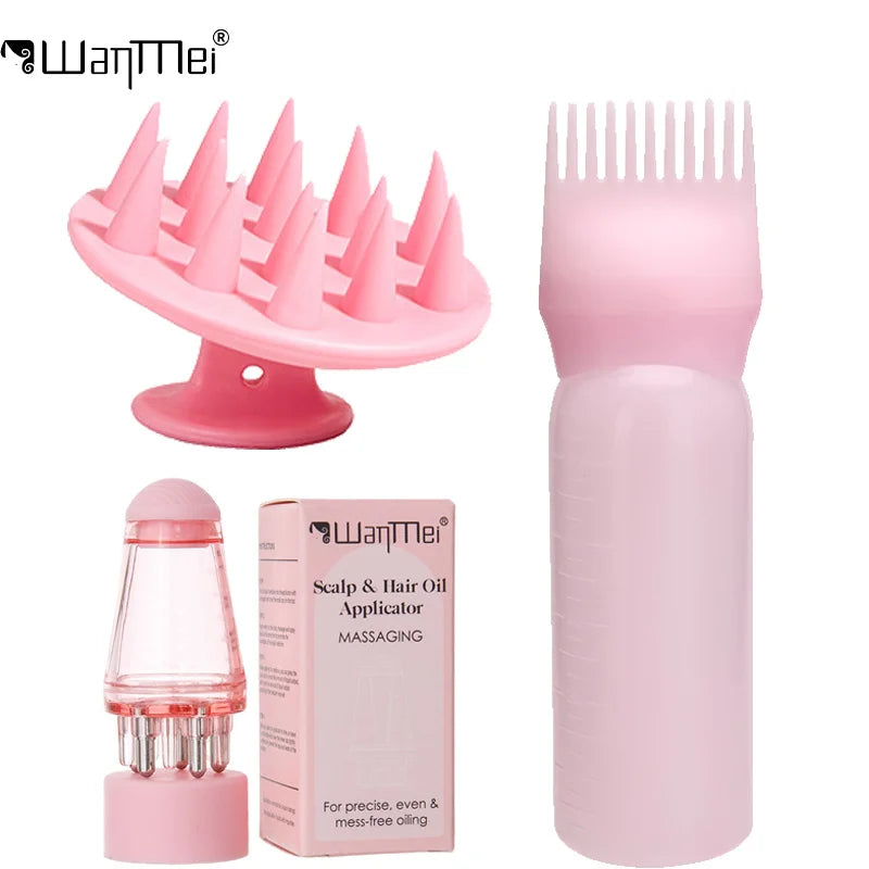 Silicone Hair Tools Set 3-Piece Scalp Massage Brushes — Pink | KIMLUD