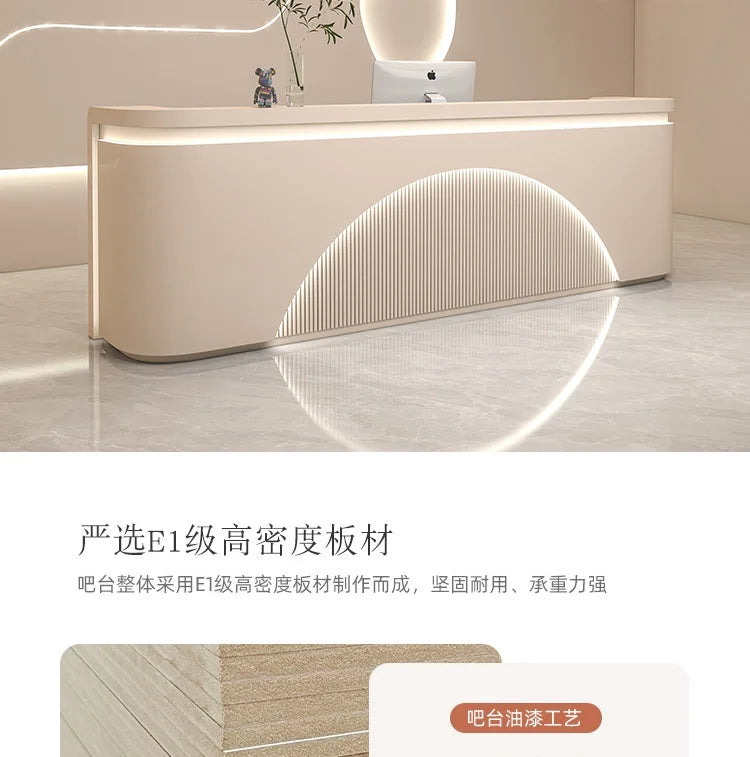 Modern Reception Desk With Integrated LED Lighting — White | KIMLUD