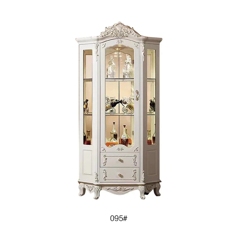 Wooden Wine Cabinet Sideboard With Glass Display — Ivory-White | KIMLUD