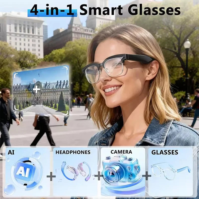 Cat Eye Smart Glasses 4K Dual Cameras AI Translator — Black | KIMLUD