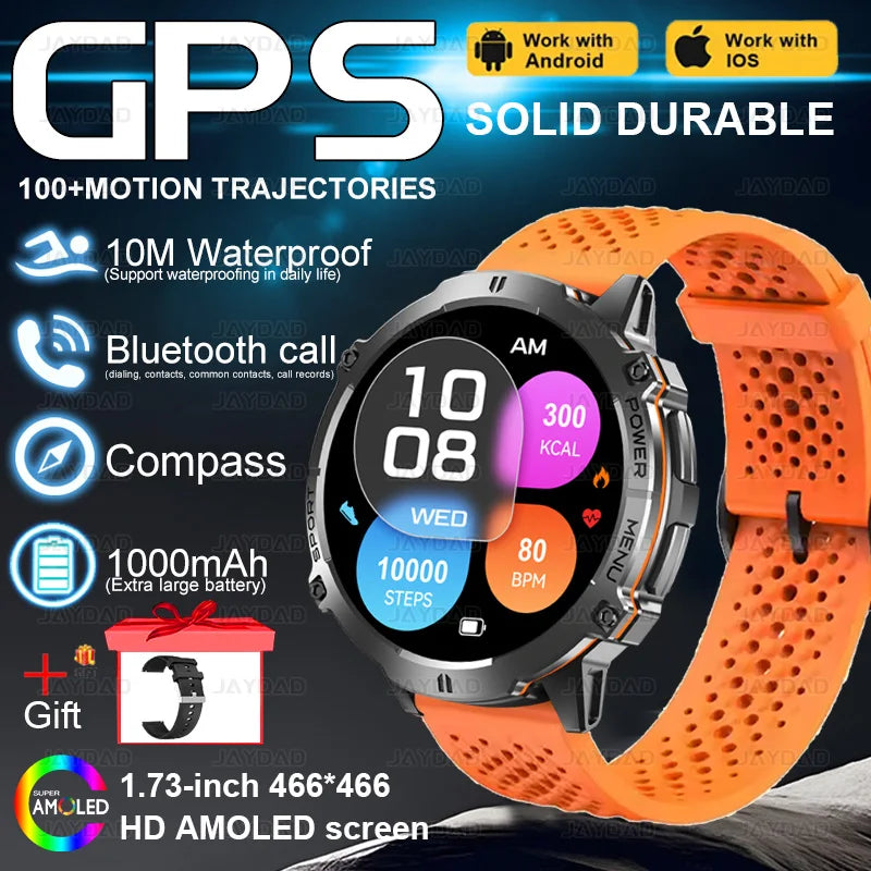 2025 NEW For XIAOMI Outdoor Military GPS Smartwatch Men 1.73"HD Screen Compass 1000MAH Heart Rate BT Call 10M Waterproof Watches