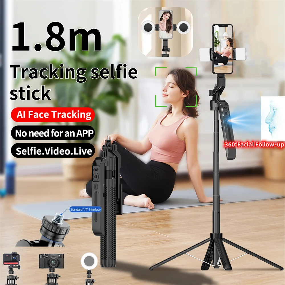 KIMLUD, C12 1.8M Selfie Tripod for Cell Phone 360°Auto-Rotation AI Tracking Shooting Quadrapod with Remote Control Mobile phone holder, KIMLUD Womens Clothes