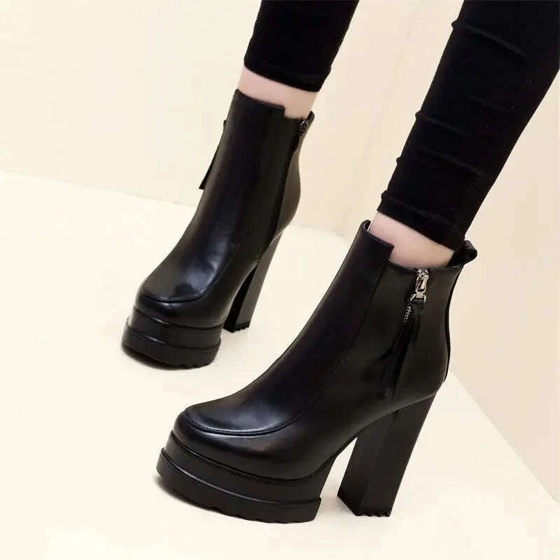 KIMLUD, Women Boots High Heels Zipper Boots-Women Clogs Platform Luxury Designer Female Shoes Round Toe Stiletto 2024 Lolita Fashion Rub, KIMLUD Womens Clothes