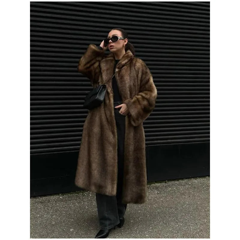 Winter Warm Thick Women Faux Fur Coats Luxury Oversized Long Coats Fleece Overcoat 2025 New Female Elegant Street Outerwear