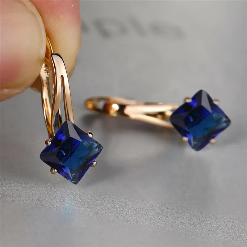 Rose Gold Hoop Earrings Square-Cut Cubic Zirconia — Rose Gold | KIMLUD