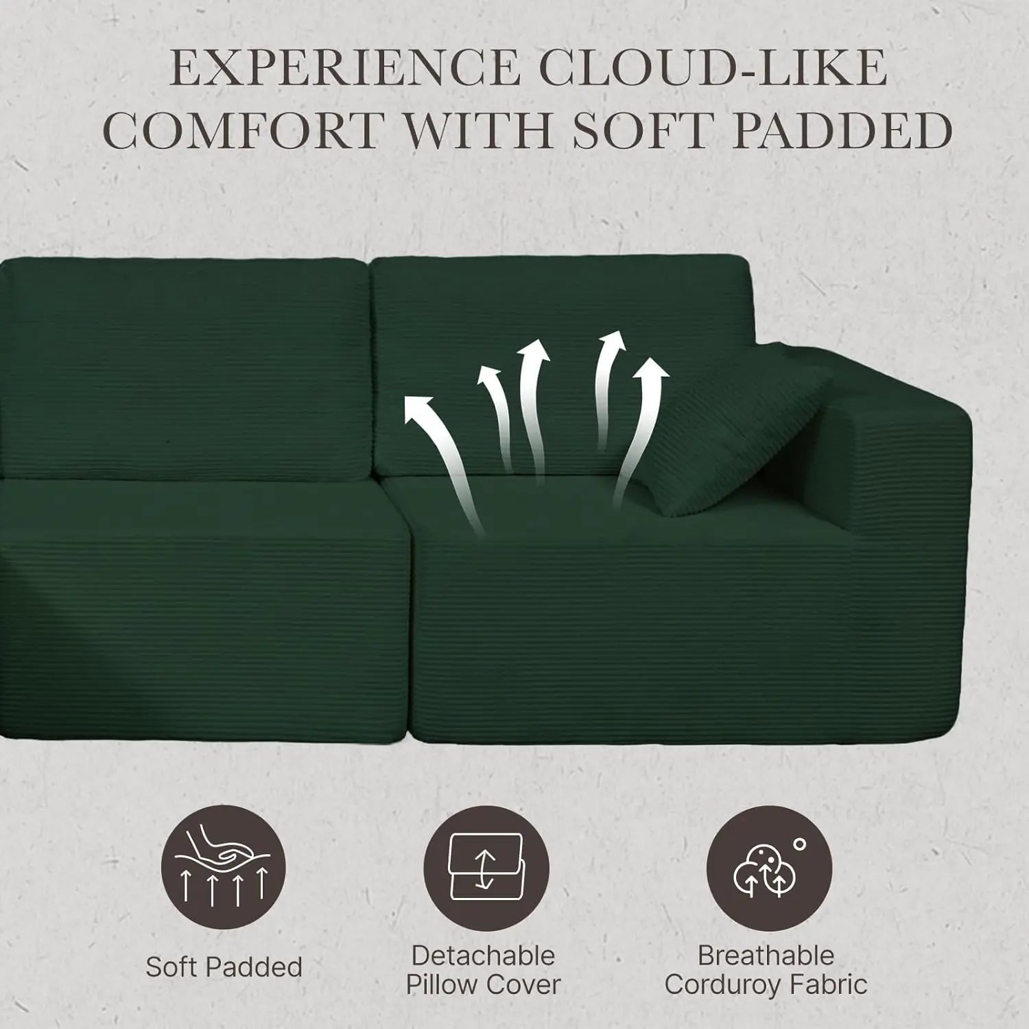 U-Shaped Modular Sofa With Chaise — Emerald Green | KIMLUD