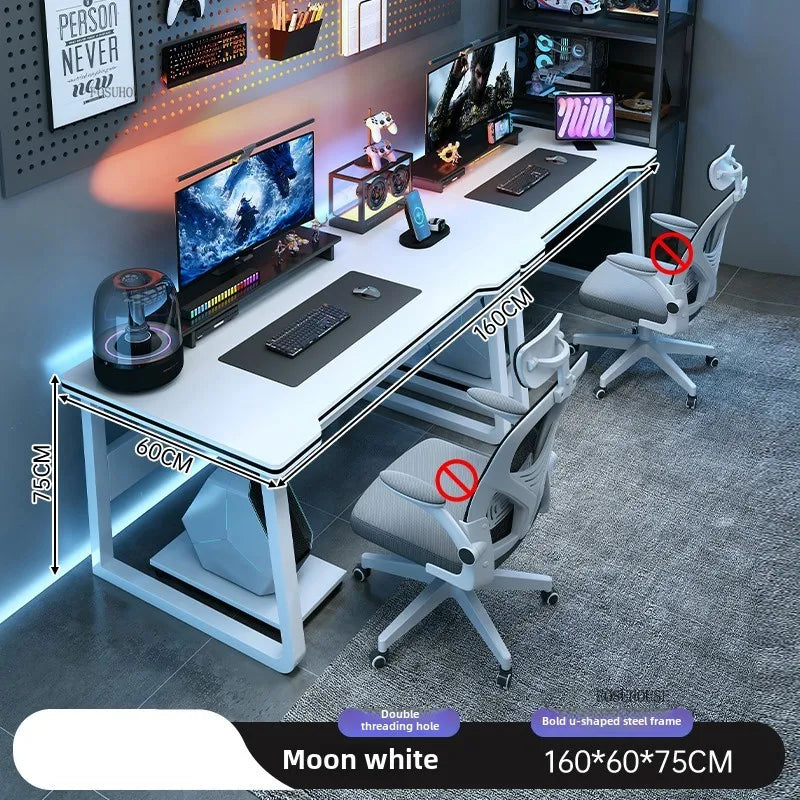 Matte Finish Desk Double Computer — Black | KIMLUD