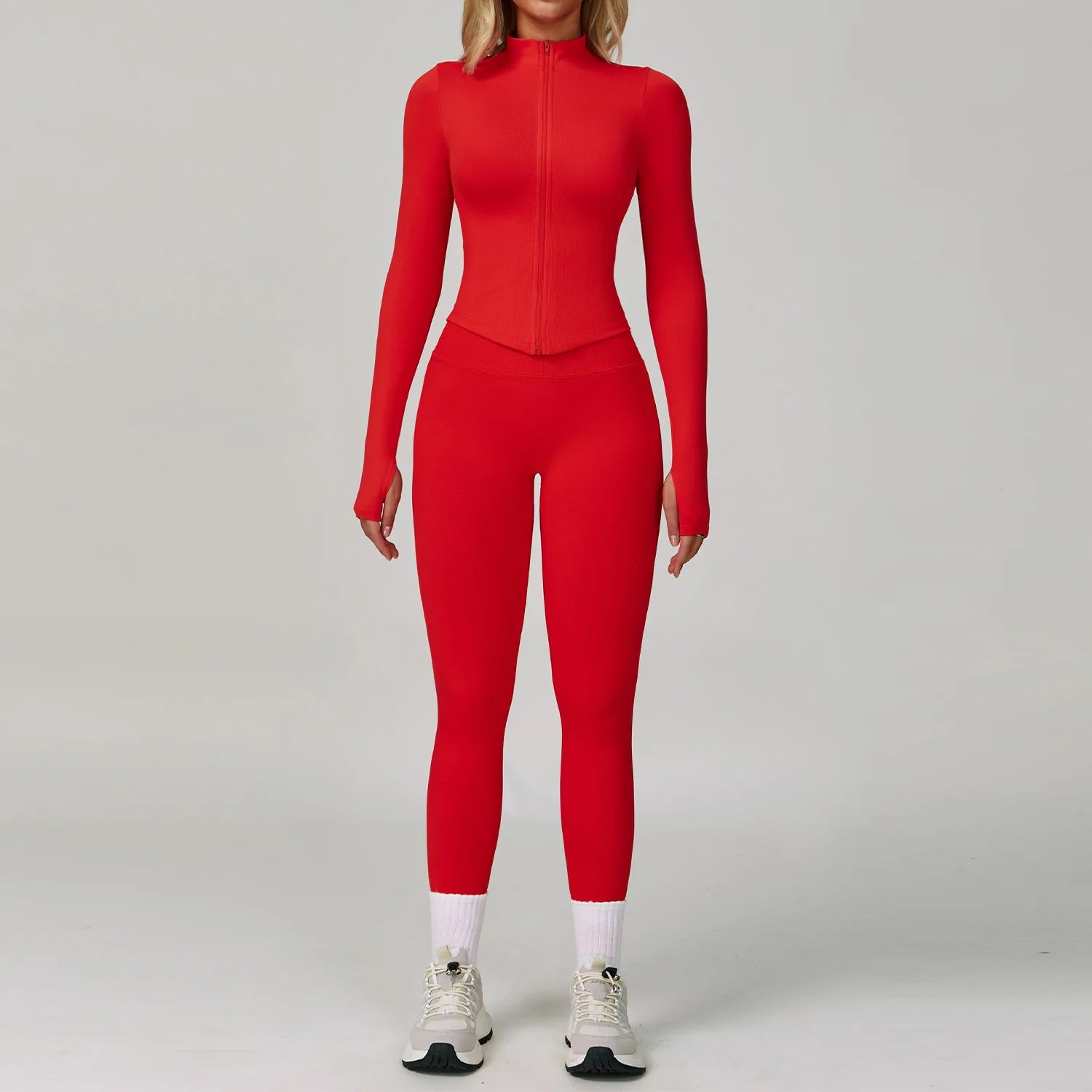 Seamless Nylon-Elastane Yoga Set High Waist Breathable — Crimson Red | KIMLUD