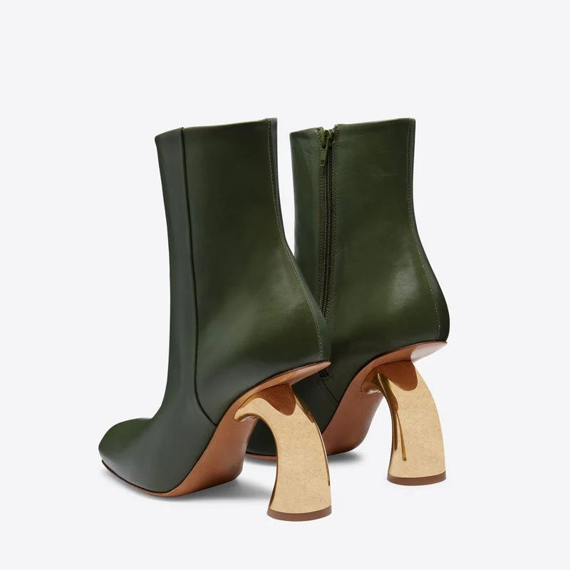 Metallic Ankle Boots Square Toe — Forest Green | KIMLUD