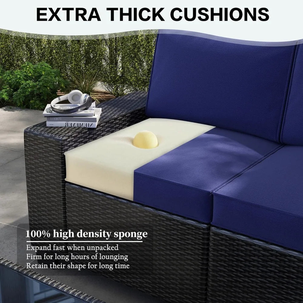 Wicker Patio Set 6-Piece With Wide Armrests — Navy | KIMLUD