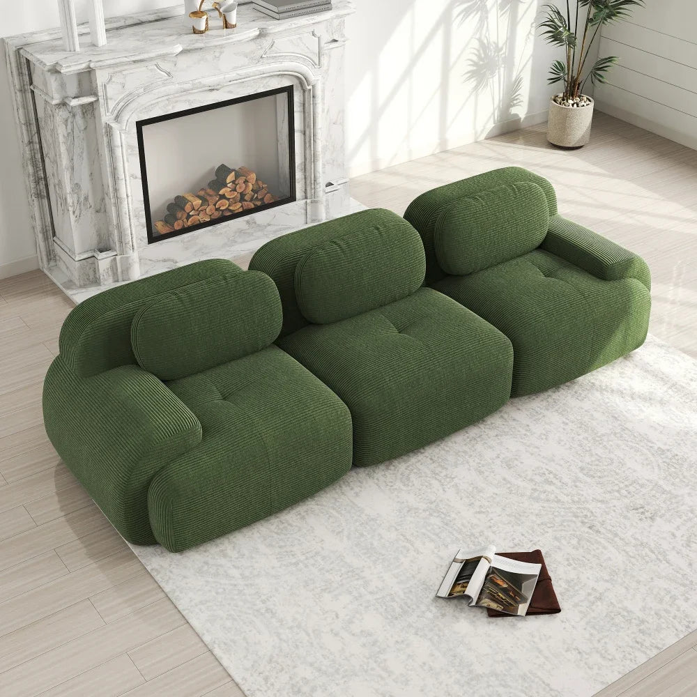 3-seater Sofa in Premium Cordsamt, Non-slip, Ergonomic Armrests and Highly Elastic Upholstery for Living Room and Bedroom, Green