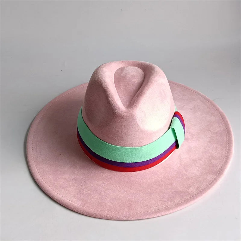 Suede Fedora Hat Wide Brim — Grayish Brown | KIMLUD