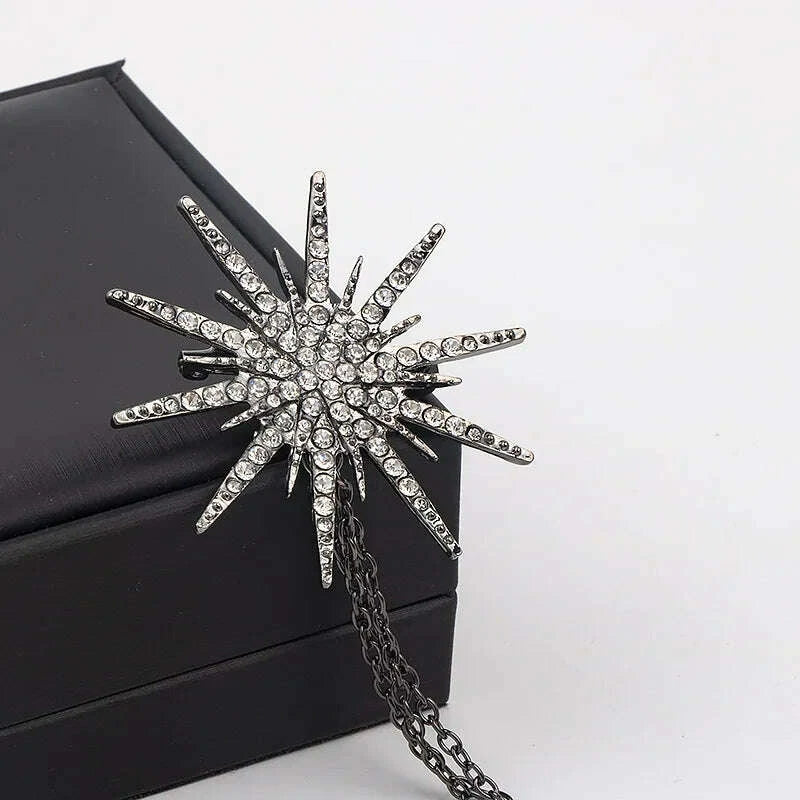 Fashion New Retro Metal Brooch Tassel Chain Men's Suit Six-awn Stars Snowflake Lapel Pins and Brooches Women and Men Accessories