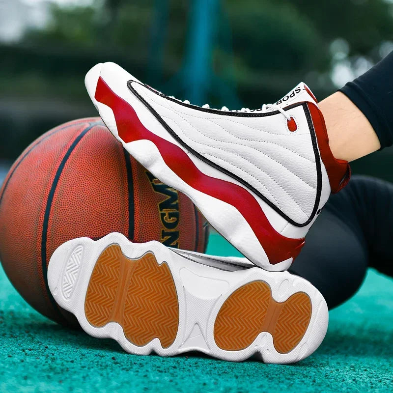 Luxury Leather Basketball Shoes Anti Slip Outdoor Trainers — Black | KIMLUD