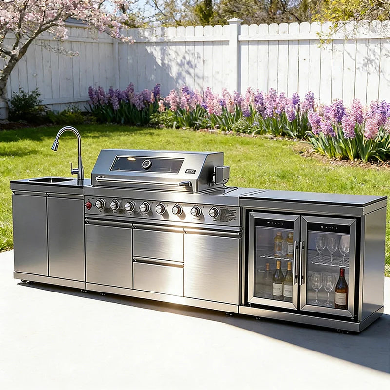 Stainless Steel Outdoor Kitchen Cabinet With Grill — Stainless | KIMLUD