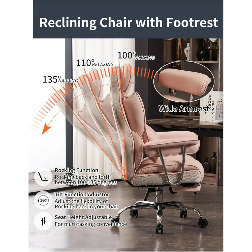 "durable heavy-duty office chair for 400lbs capacity with footrest, ideal for home office desks, available in pink for big and t