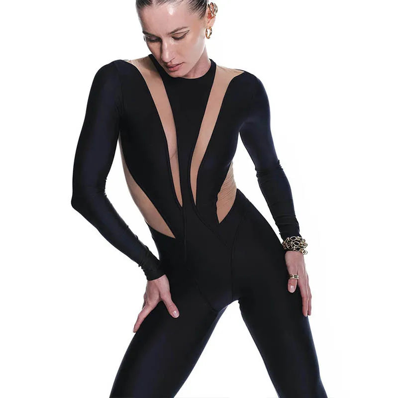 Black Long-Sleeve Cutout Jumpsuit | KIMLUD