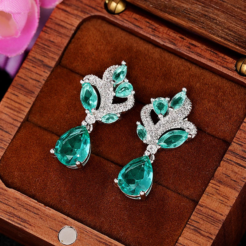 Copper Alloy Dangle Earrings CZ Cubic Zirconia — Green | KIMLUD