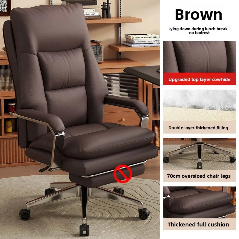 KIMLUD, Leather Boss Chair Office Chair Recumbent Back Study Chair Ergonomic Home Computer Chair, KIMLUD Womens Clothes