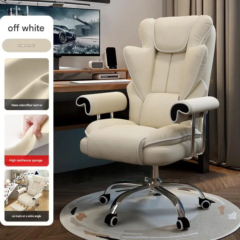 Ergonomic Kneeling Office Chair Cortex Upholstery With Contoured Backrest And Five-Star Mobility — Cream Ivory | KIMLUD