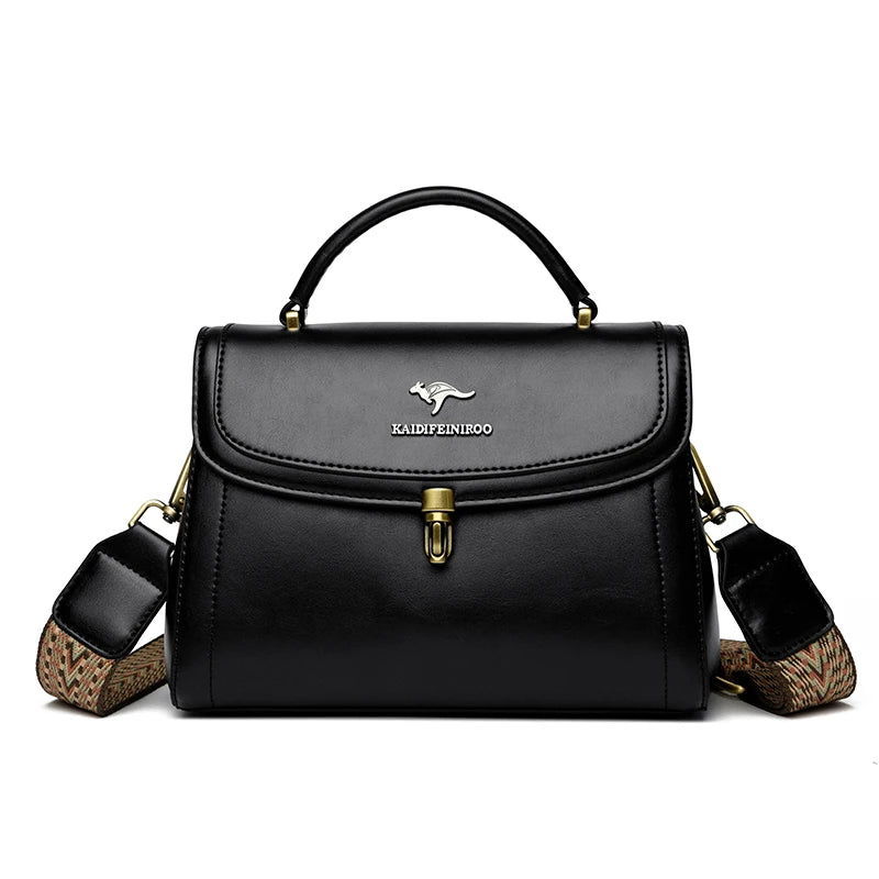 Leather Structured Shoulder Crossbody Bag — Black | KIMLUD