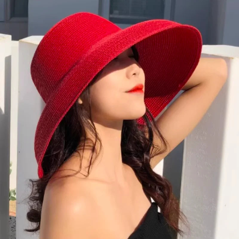 Straw Hepburn Solid Wide Brim Sun Hat — Natural | KIMLUD