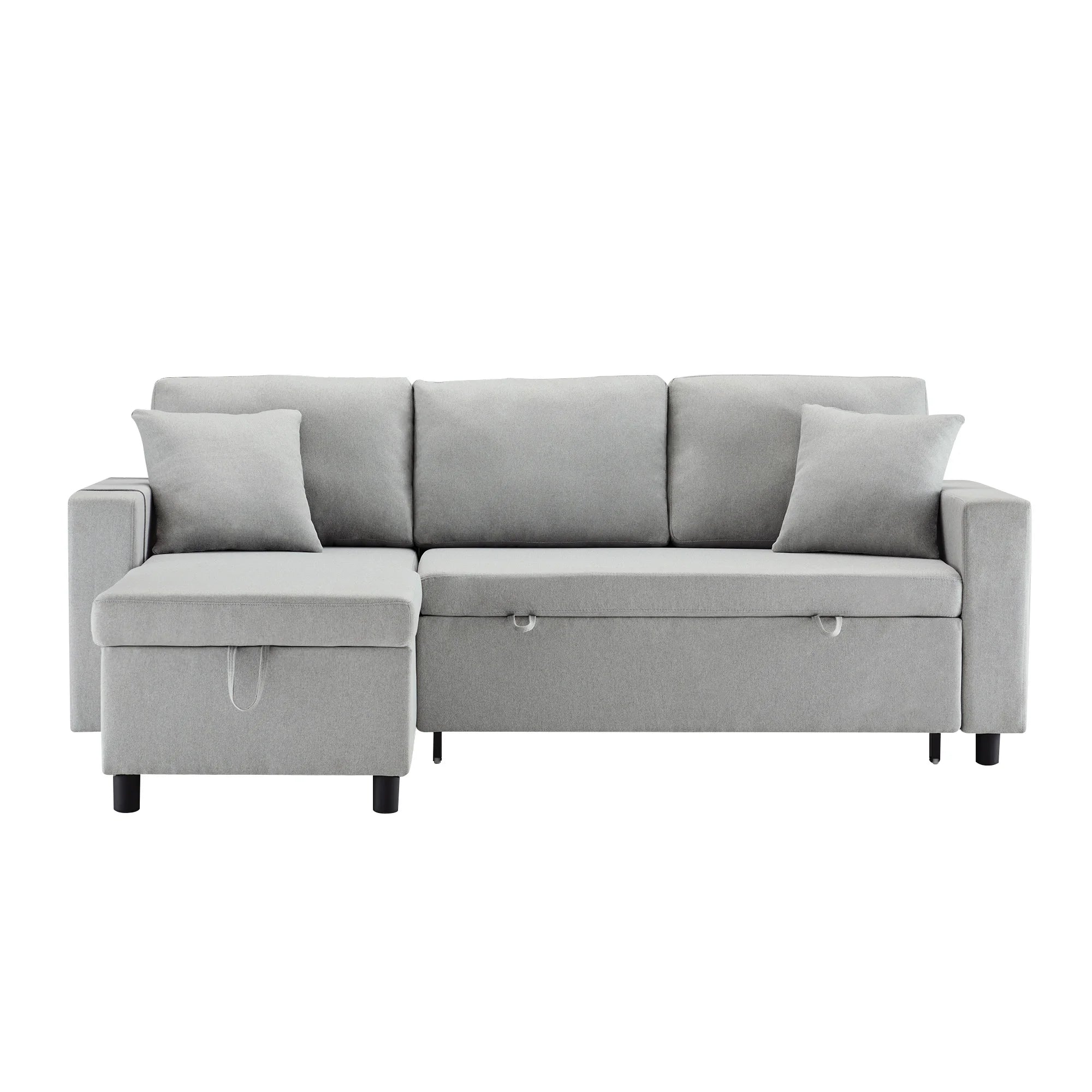 PINGGO L-Shape Sofa Bed with Sleeping Function, Convertible Armchair with Storage & Pocket Storage, Left Right Interchangeable