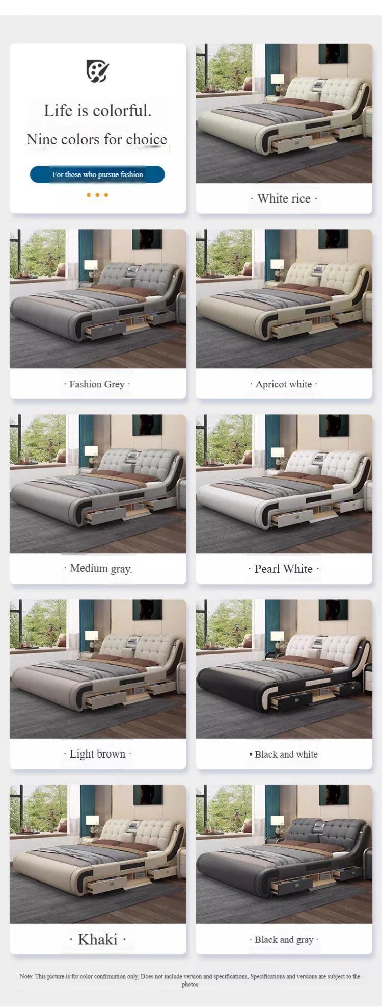 Genuine Leather Upholstered Electric Massage Bed King Size With Storage And Gas Lift — Custom Color | KIMLUD