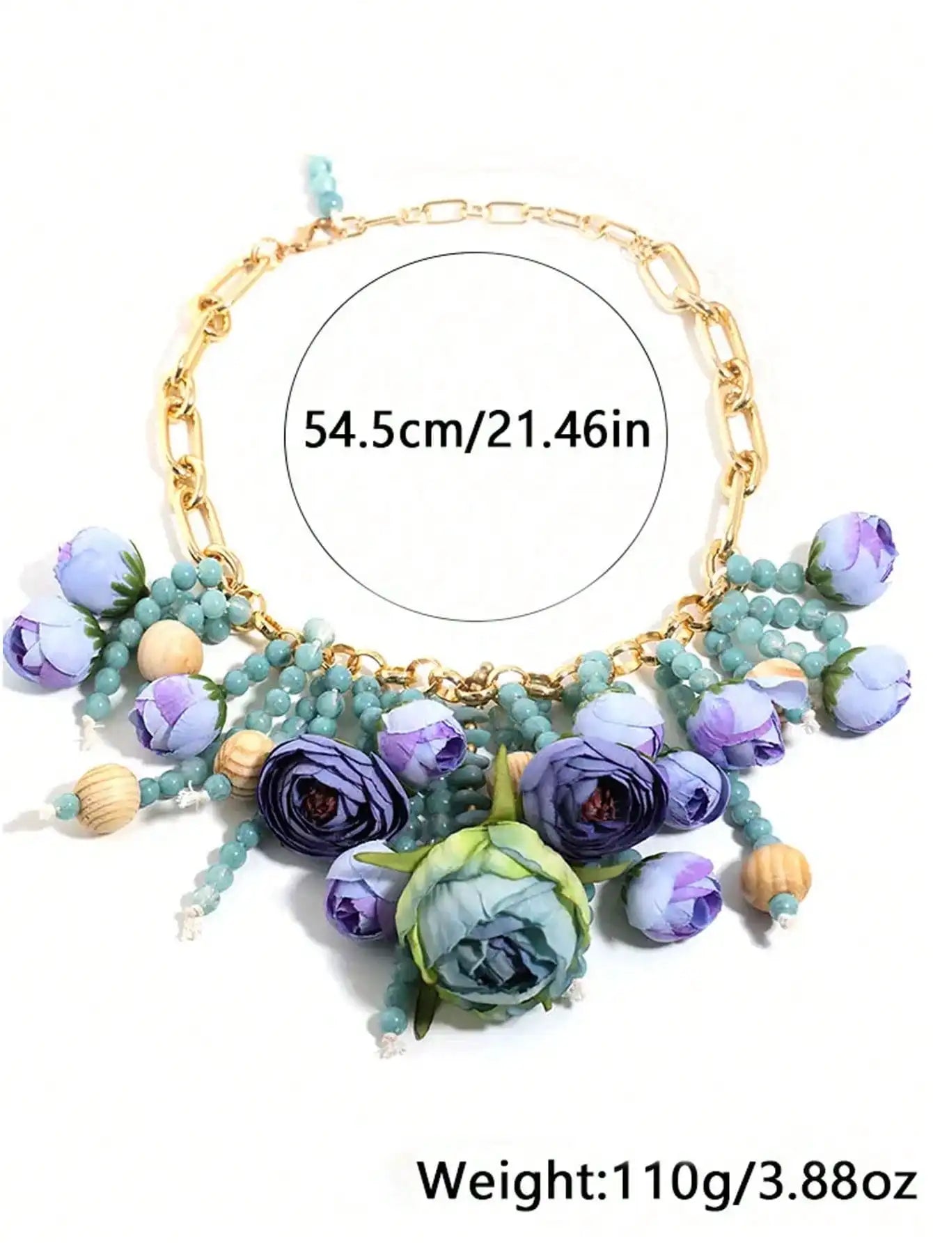 Bohemian Fabric Floral Necklace — Blue Purple | KIMLUD