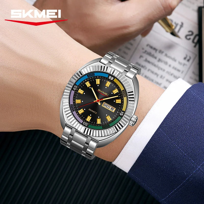 Men's quartz watch, fashionable business waterproof stainless steel watch, casual sports clock Reloj V179