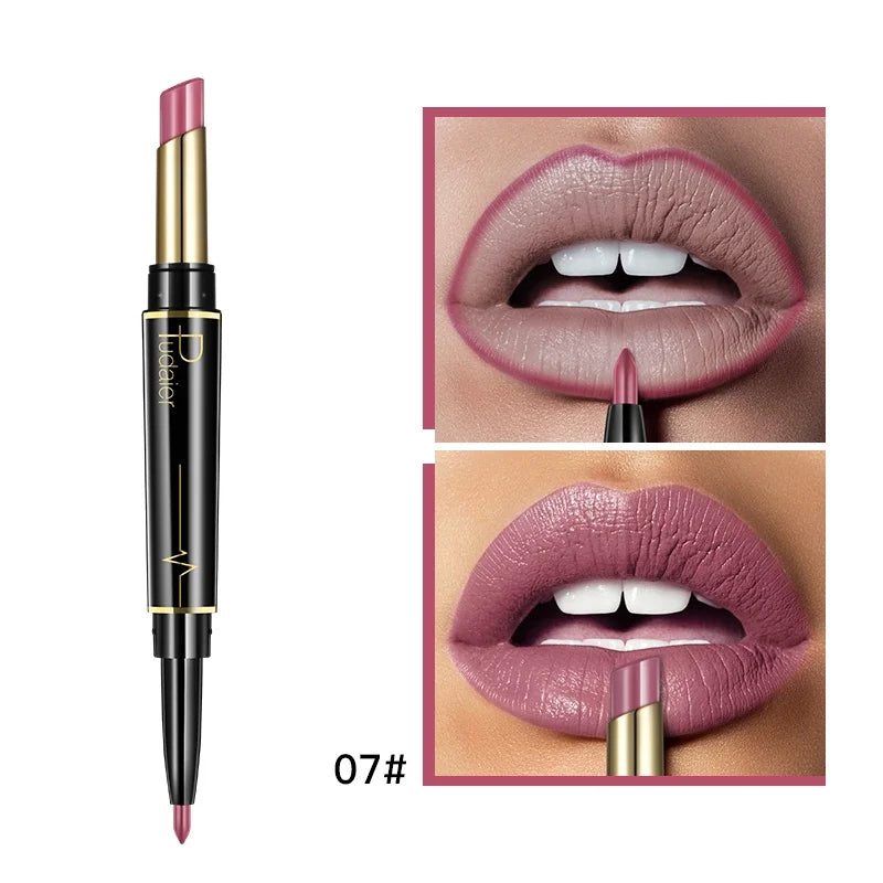 Double Ended Lip Liner and Lipstick 2 in 1, Waterproof Matte Long Lasting Smooth Lip Pen, Nude Lip Makeup for Women