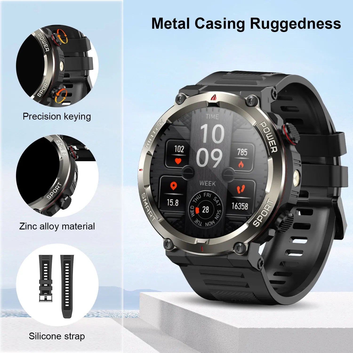 Blackview W50 Pro Waterproof Smart Watch with LED Flashlight 960mAh Battery Life Bluetooth Call Outdoor Watches for Man Woman