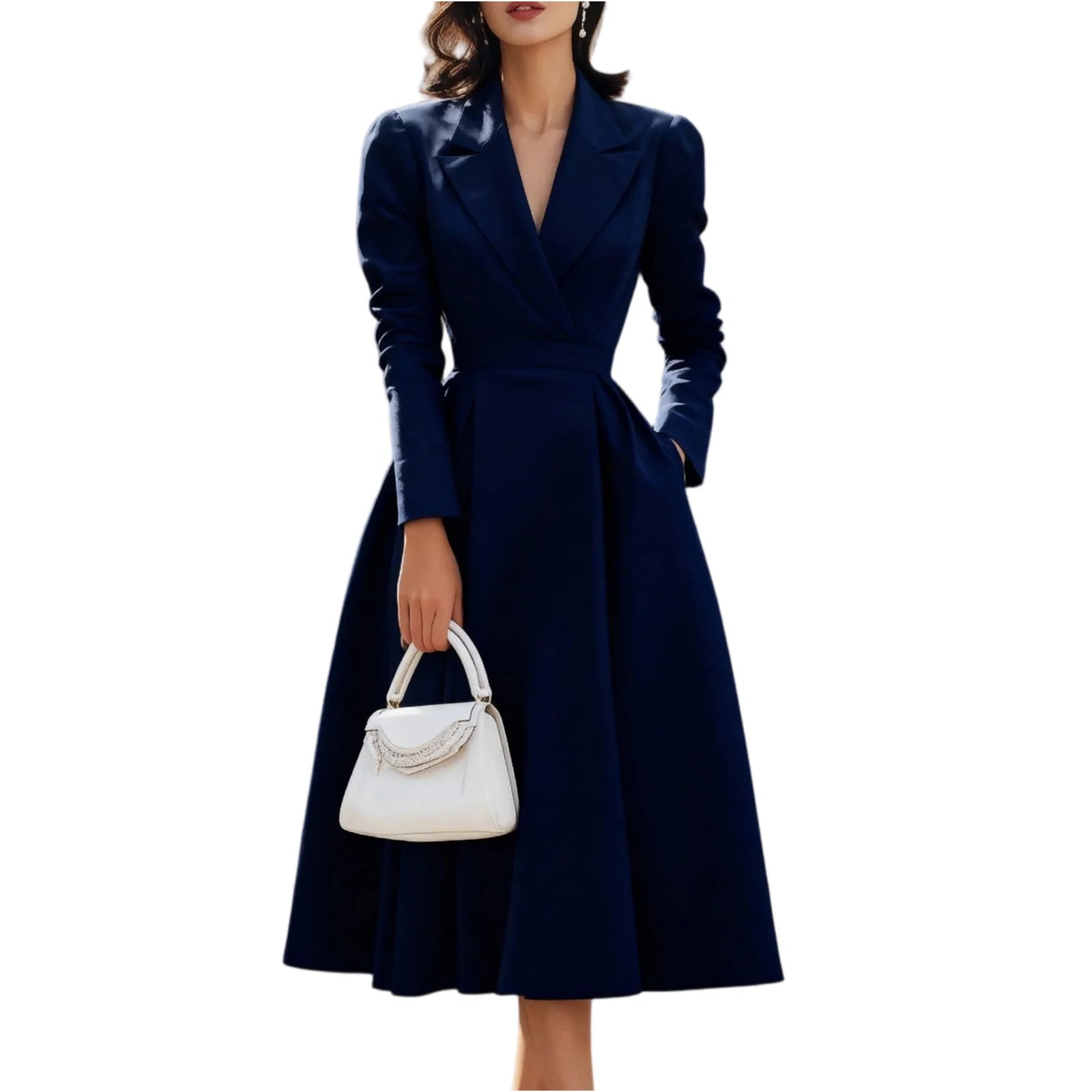 Autumn Winter Women's Elegant Long Dresses Fashion Solid-Color French V-Neck Waist-Cinching Evening Dress Ladies' Party Dresses