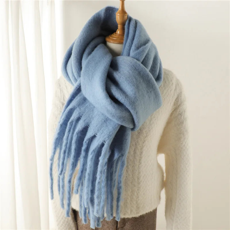Cashmere Shawl Wrap With Long Tassels For Winter Elegance — Deep Burgundy | KIMLUD