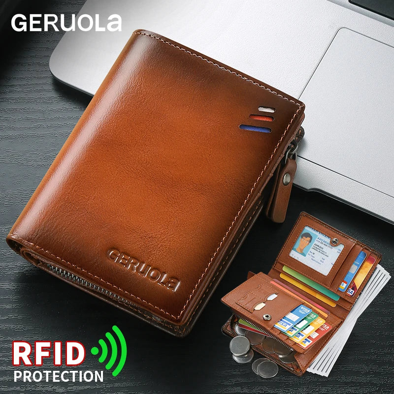 Men's Leather Wallet – Zipped Coin Pocket – RFID Protected – Cowhide | KIMLUD