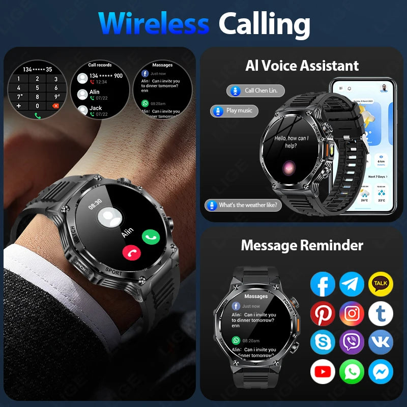 KIMLUD, LIGE New Smart Watch Men 800mAh Ultra Long Battery Life Waterproof Outdoor Sport Watches Bluetooth Call Military Smartwatch 2025, KIMLUD Womens Clothes
