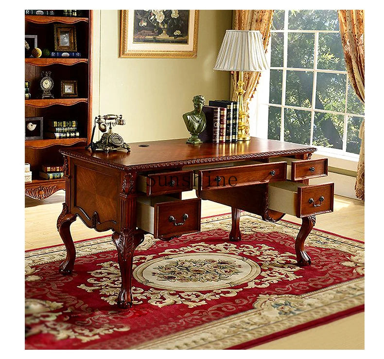 American solid wood desk home computer office rack combination writing desk chair