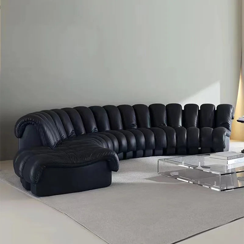 Leather Lux Curved Modular Sofa Set — Black | KIMLUD