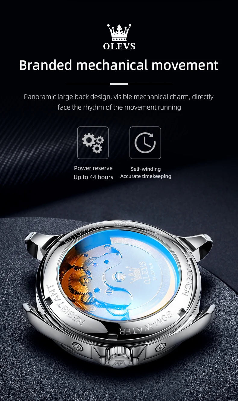 Moon Phase Mechanical Watch Automatic Self-Wind — Silver | KIMLUD