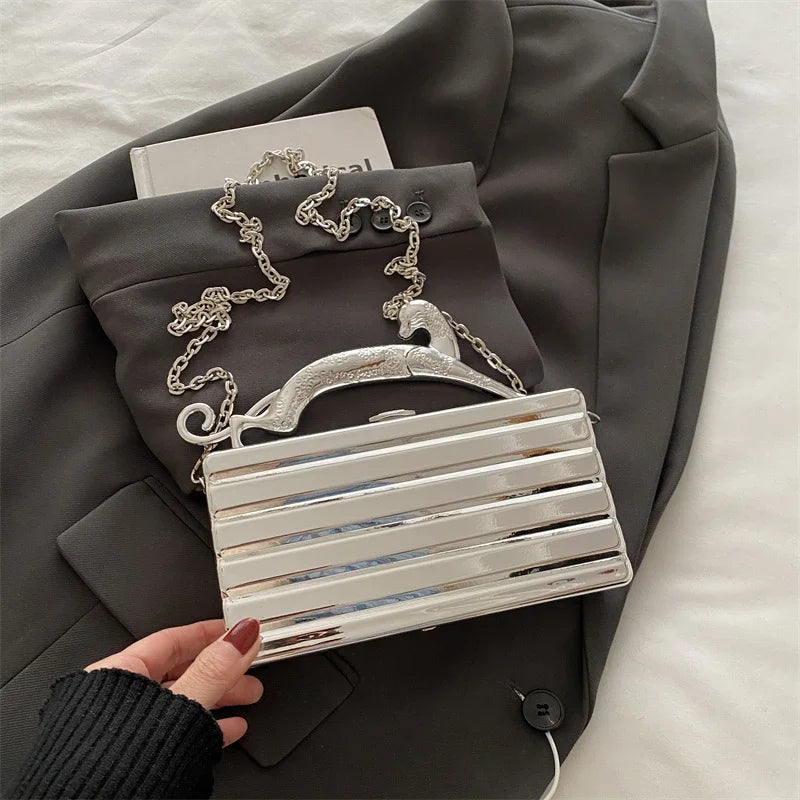 Luxury Acrylic Chain Mini Clutch — Gold Silver | KIMLUD