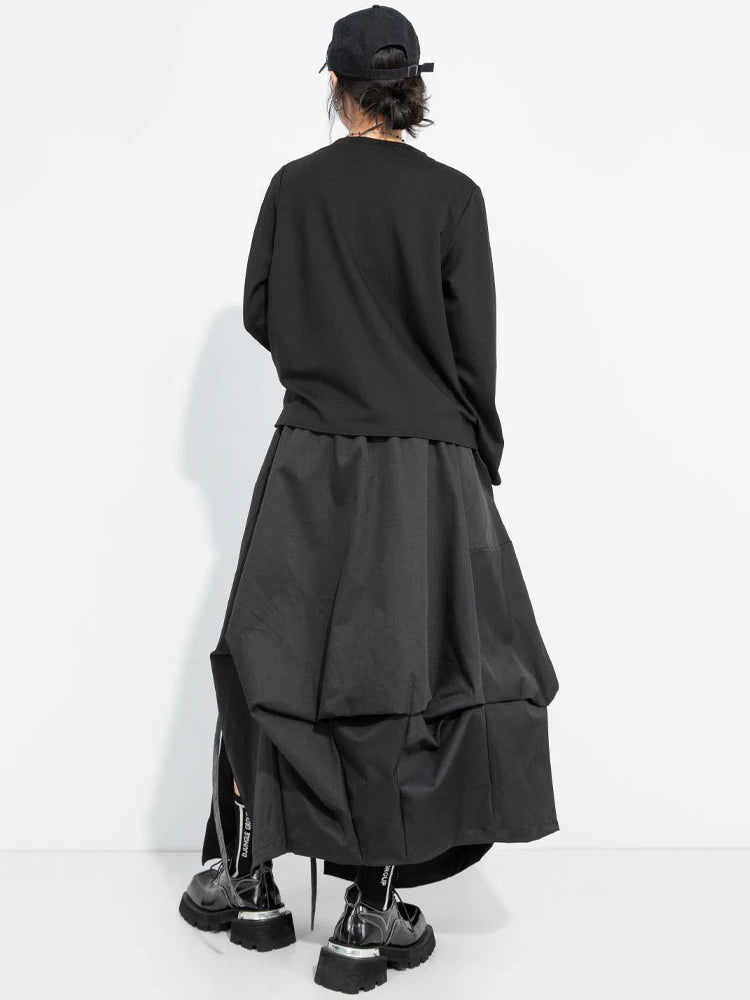 A-Line Skirt – High Elastic Waist – Polyester Cotton – Black | KIMLUD