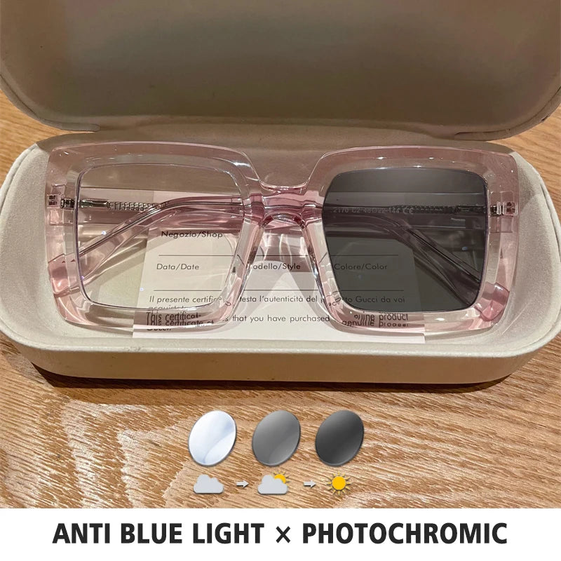 Square Photochromic Reading Glasses — Clear | KIMLUD