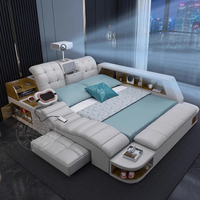 Massage Smart Bed Luxury Double Bedroom King Size Design Sleeping Massage Bed Wooden Simple Letto Matrimoniale Hotel Furniture