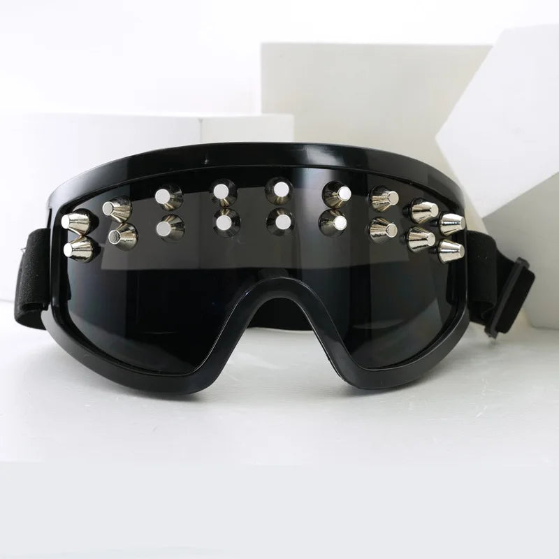 Metal Rivet Large-Frame Goggles Sunglasses — Black | KIMLUD