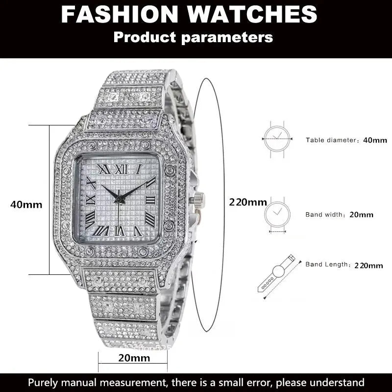2PCS Set Watches for Men Fashion Casual Watches Simple Mens Square Dial Quartz Wristwatches Clock Necklace Set - KIMLUD