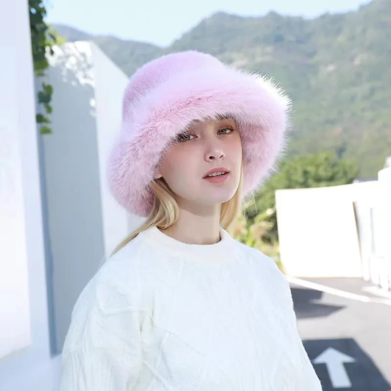 New Fur Hat Women Warm Snow Ski Cap Female Faux Fox Fur Bomber Hat Lady Windproof Winter Hats for Women Russian Warmer Hat - KIMLUD